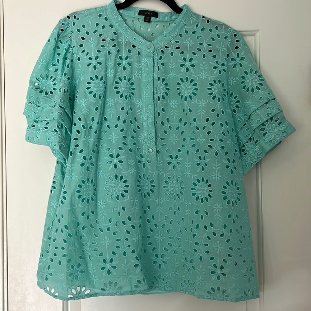 J Crew Aqua Eyelet blouse 2x